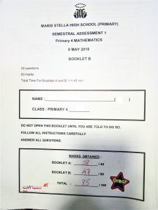 Maris Stella High School (Primary) Primary 4 Mathematics SA1 result with private tuition by home-tuition.sg