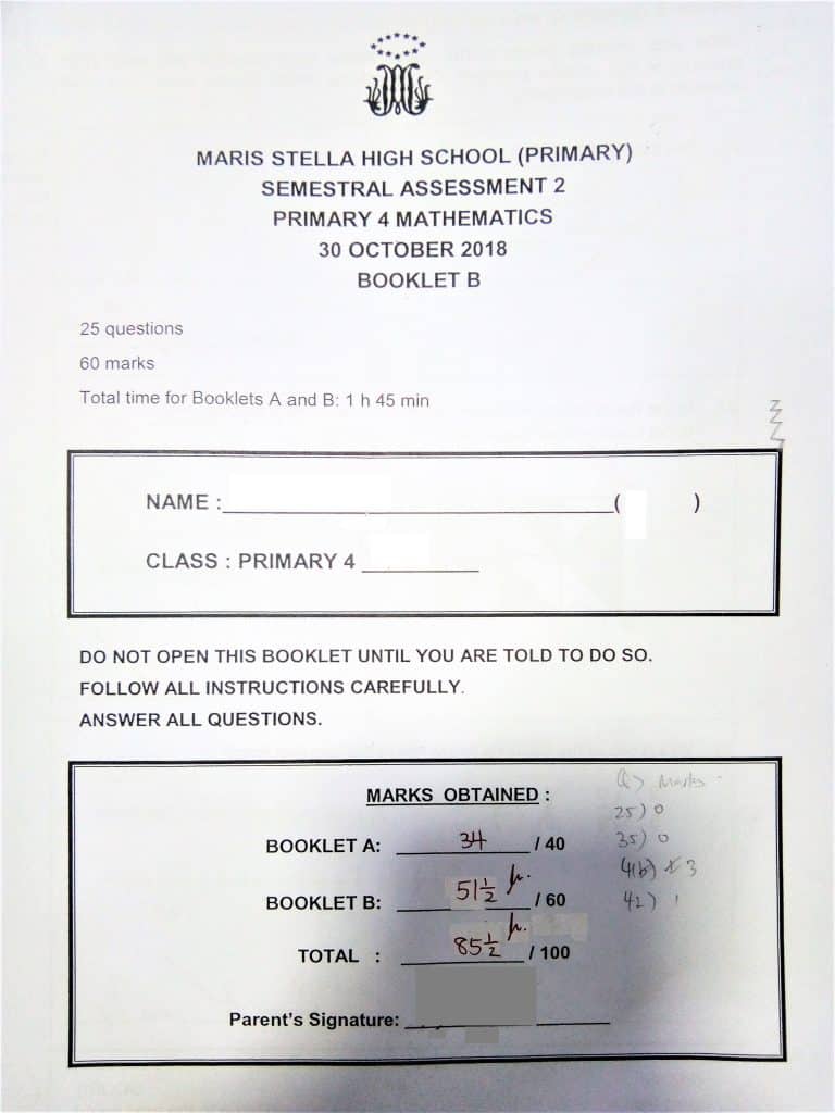 Maris Stella High School (Primary) Primary 4 Mathematics SA2 result with private tuition by home-tuition.sg